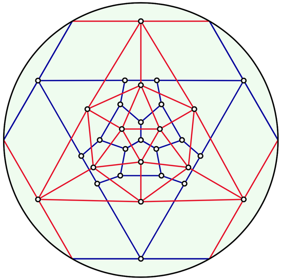 The dual graphs drawn in the projective plane symbolize the relationship between CanaDAM and the SIAM DM conference. The idea and the artwork are due to Jacobus Swarts.